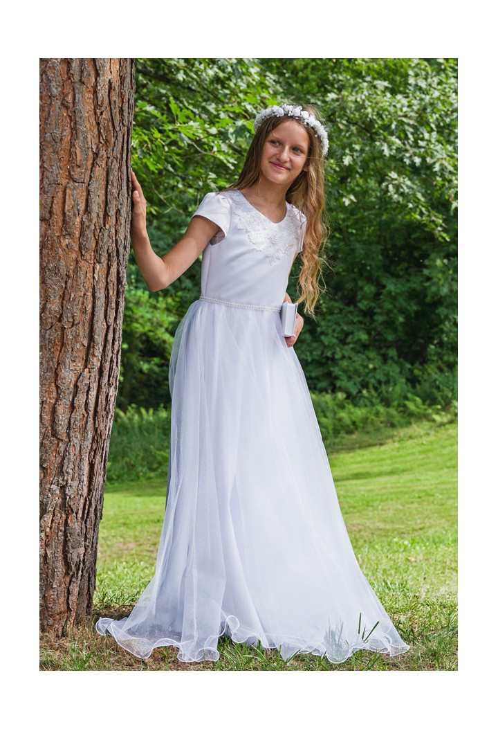 Laura 041 - unique communion dress with satin and chiffon MKMaryla