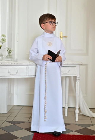 Długa alba liturgiczna do Pierwszej Komunii z delikatnym golfem - Andrzej 999 - MKMaryla