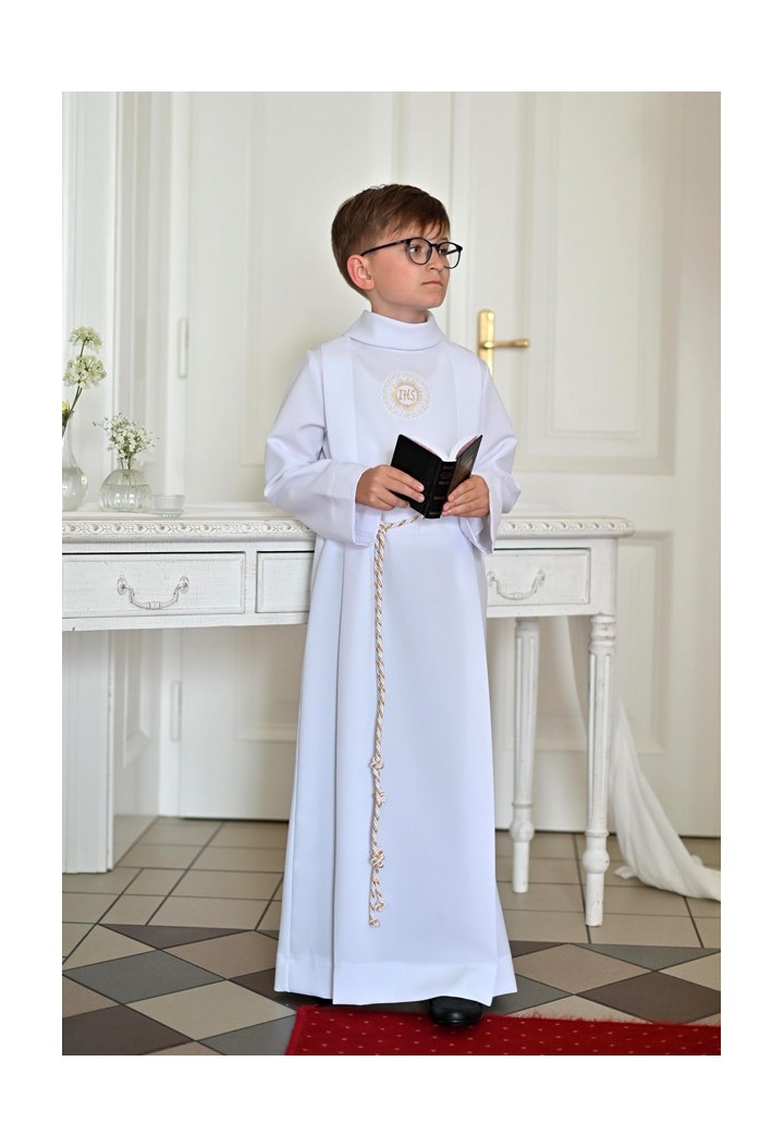 Długa alba liturgiczna do Pierwszej Komunii z delikatnym golfem - Andrzej 999 - MKMaryla