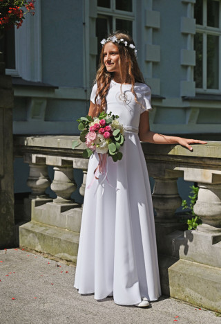 Sukienka komunijna zdobiona złotym paskiem - Marta 189 - MKMaryla