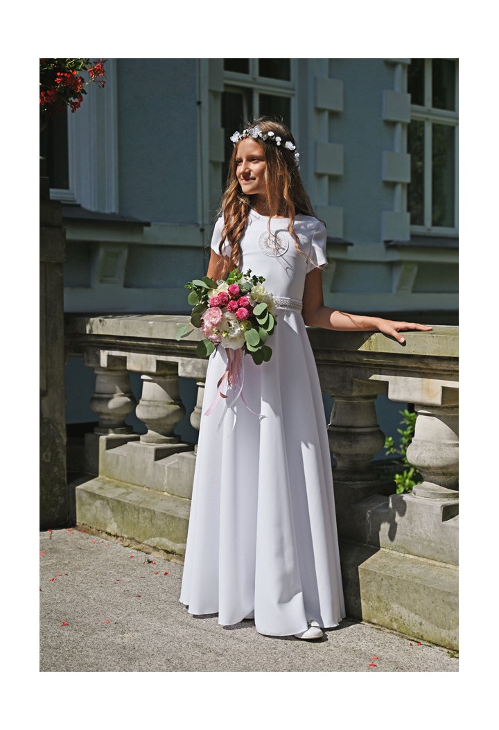 Sukienka komunijna zdobiona złotym paskiem - Marta 189 - MKMaryla