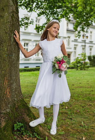 biała sukienka pokomunijna z szyfonem - MK Maryla
