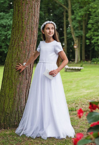sukienka komunijna z satyny - Laura 179 - MKMaryla