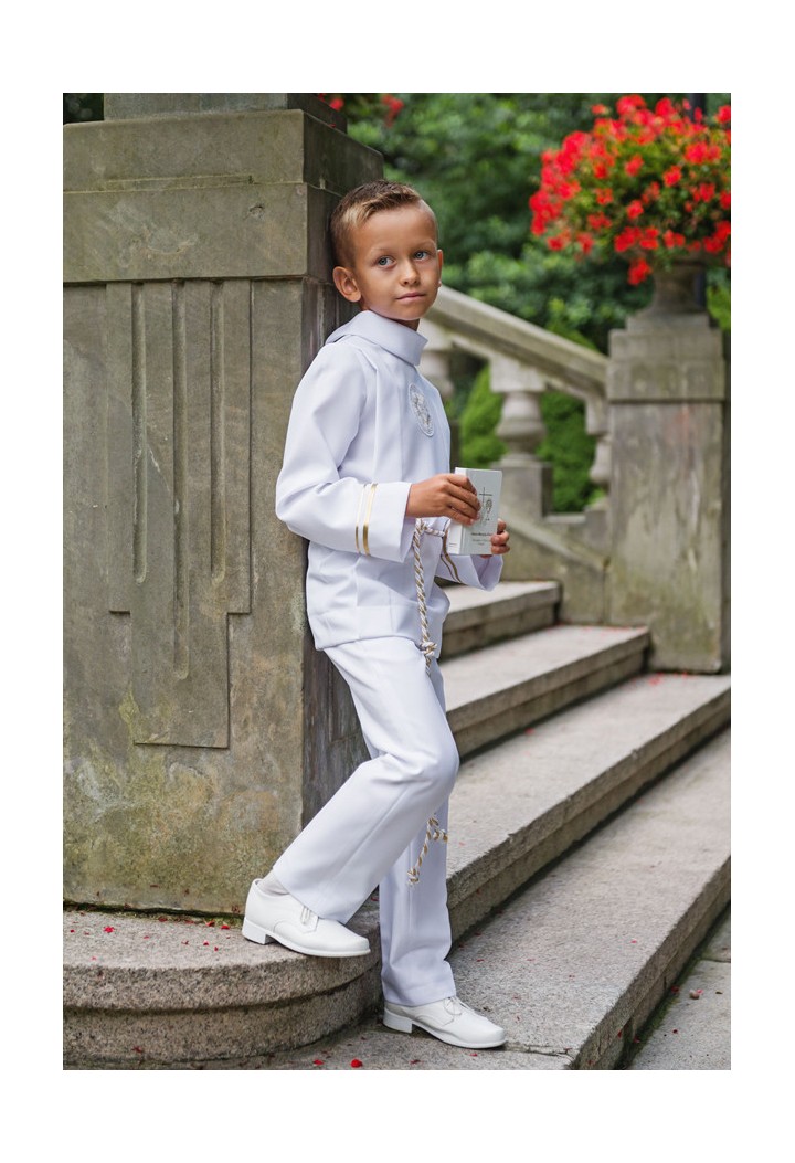 Communion outfit for boy decorated on sleeves with ribbon Antoś 012 - MKMaryla