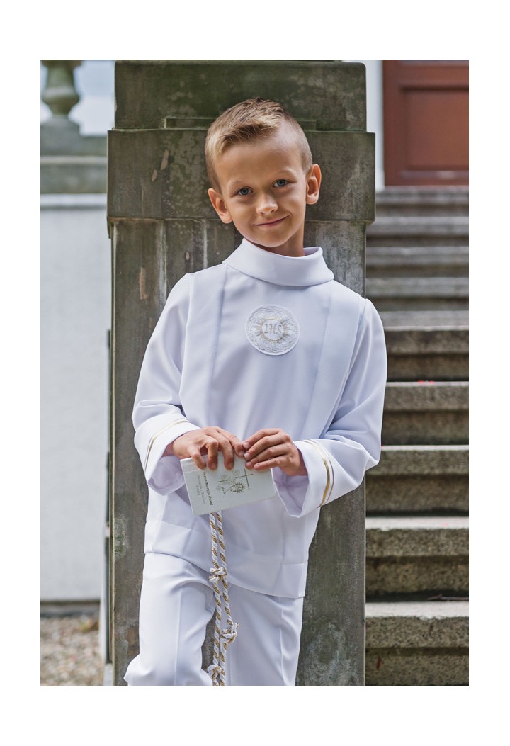 Communion robe for boy decorated with ribbon Antoś 012 - MKMaryla