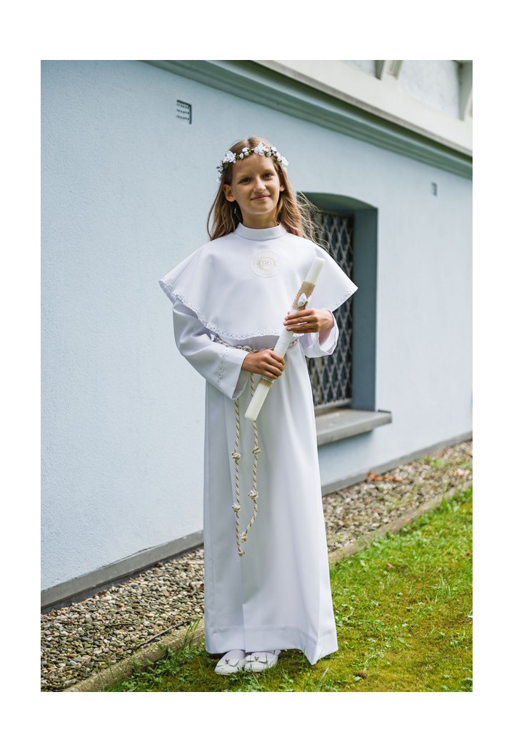 Alba komunijna dla dziewczynki z kołnierzem i zdobieniami Hania 103  MKMaryla