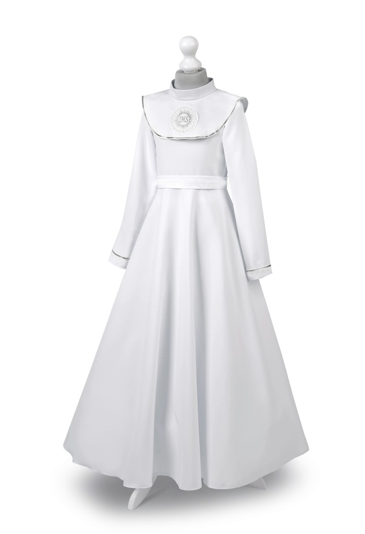 Klasyczna alba dziewczęca z kołnierzem na Pierwszą Komunię dla dziewczynki - Malwina 049 - MKMaryla