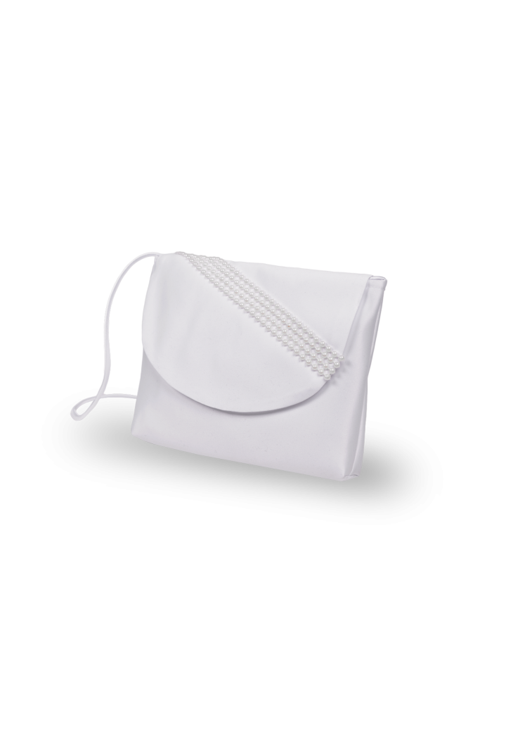 torebka komunijna z satyny z perełkami