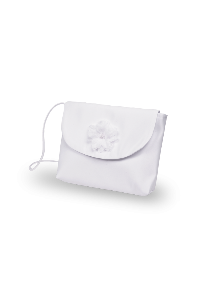 satin communion bag with flower
