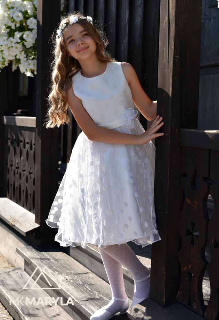 Blanka 147 - sukienka okolicznościowa z tiulem w grochy - MKMaryla