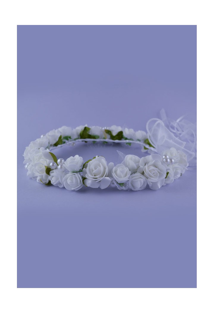 Wianek komunijny biały z delikatnymi koralikami - MKMaryla