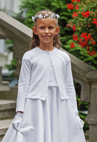 sweterek komunijny dla dziewczynki z perełkami