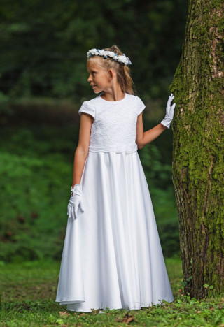 Kommunionkleid aus Satin mit Spitze