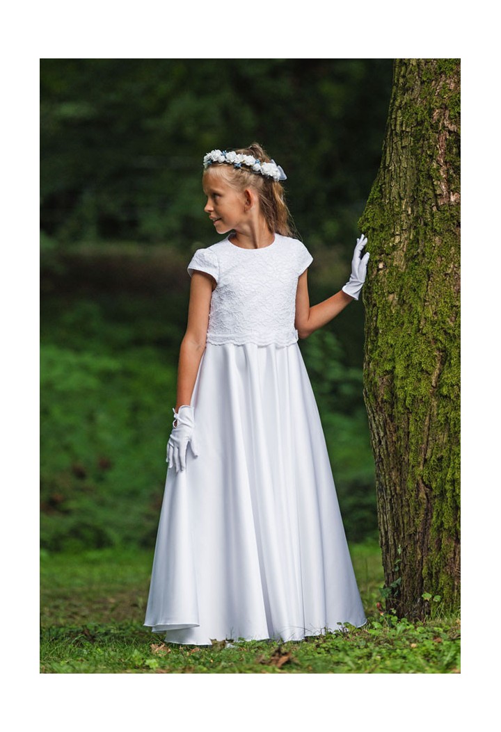 Kommunionkleid aus Satin mit Spitze