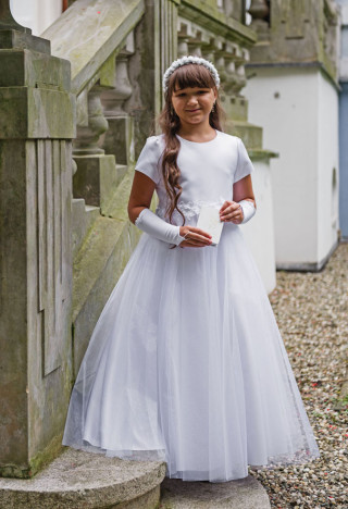 Beautifully decorated communion dress with tulle for a girl - Laura 072- MKMaryla