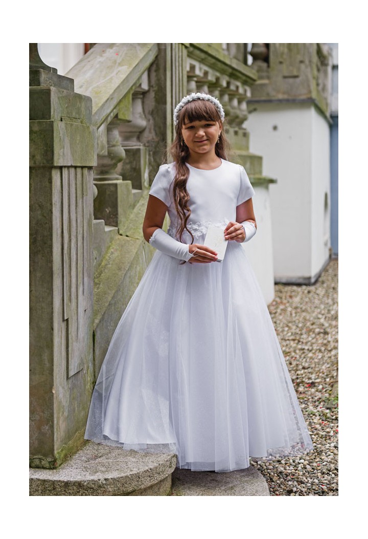 Beautifully decorated communion dress with tulle for a girl - Laura 072- MKMaryla
