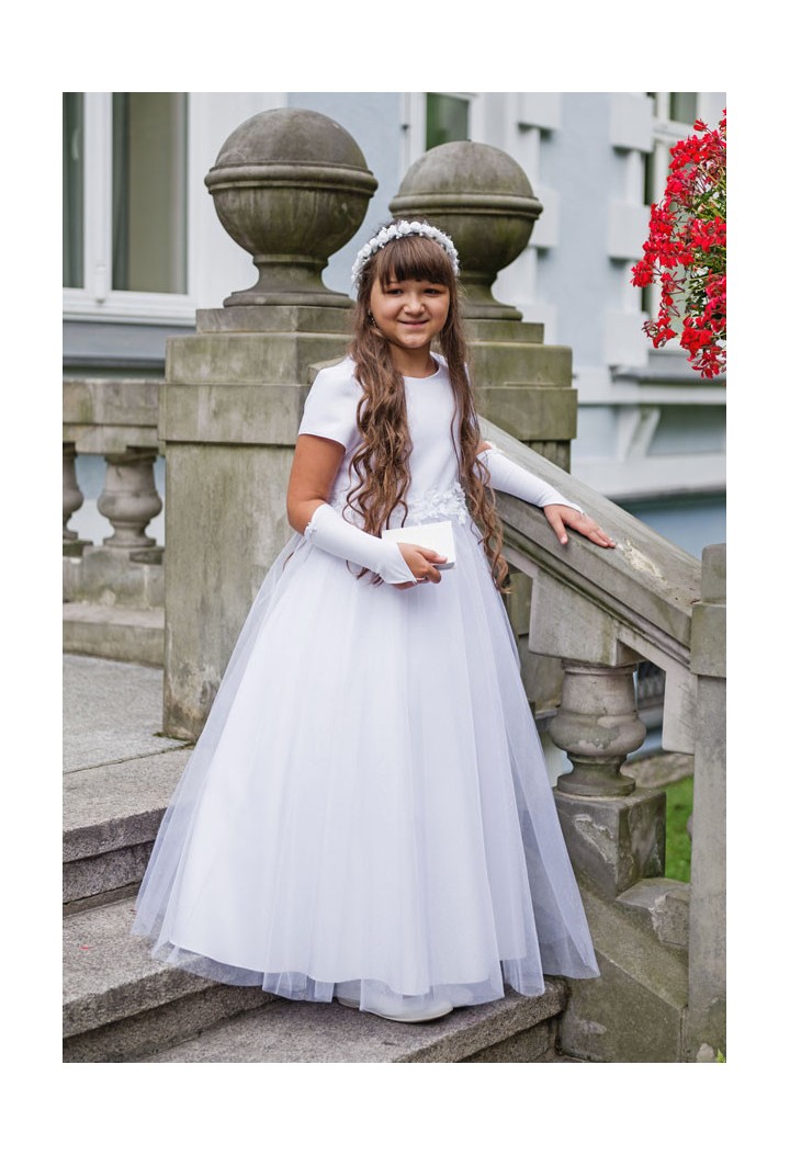 satin communion dress with tulle Laura 072