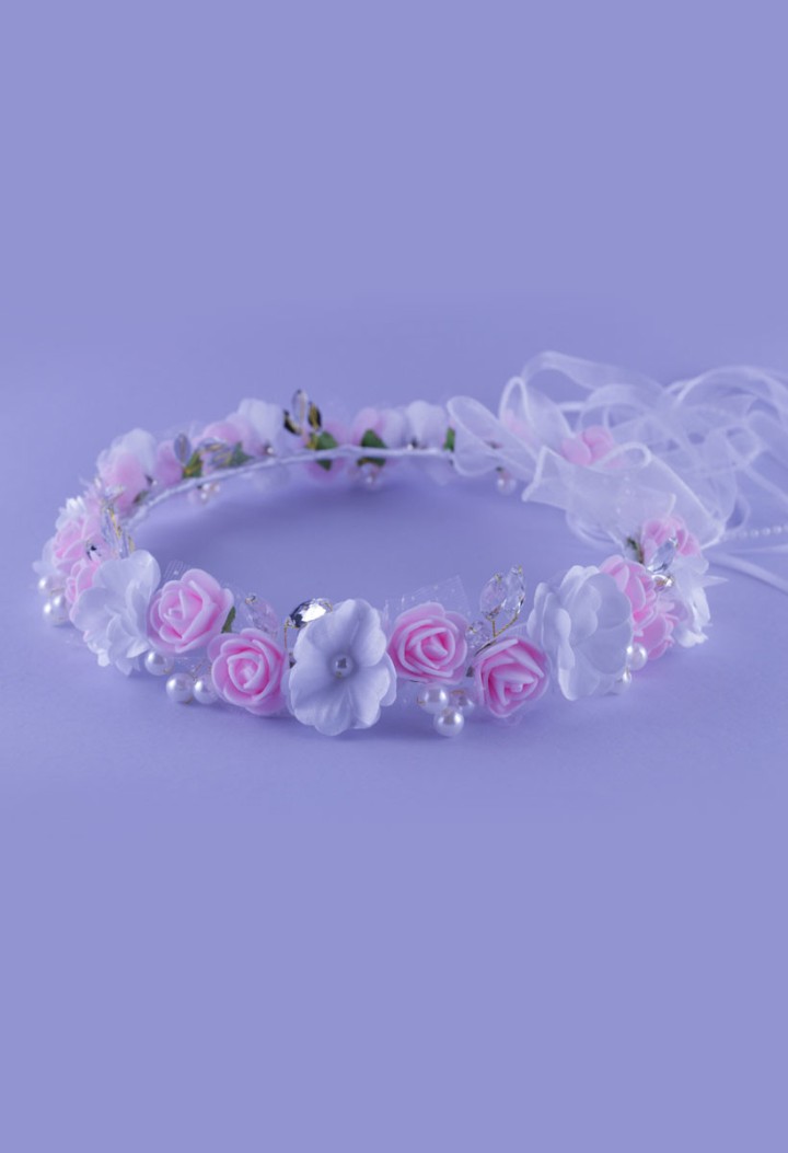 Kommuniongirlande weiß mit rosa Blumen - MKMaryla