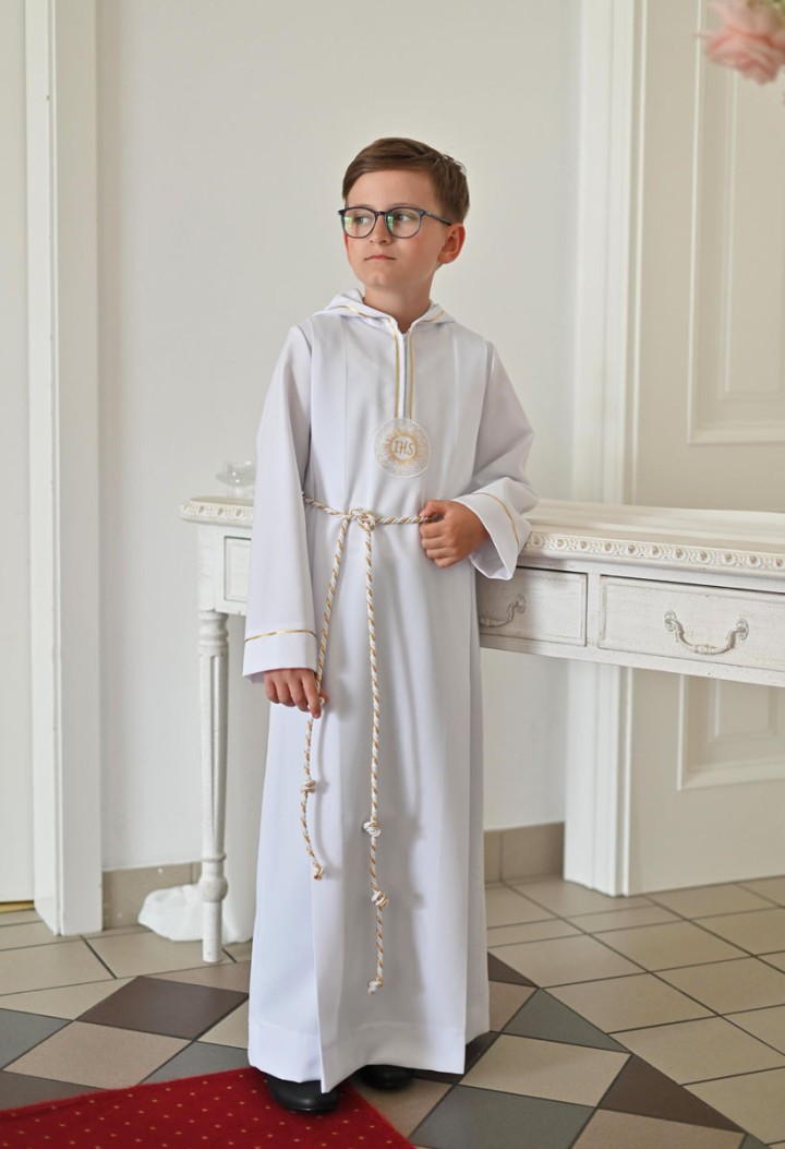 alba komunijna długa z kapturem