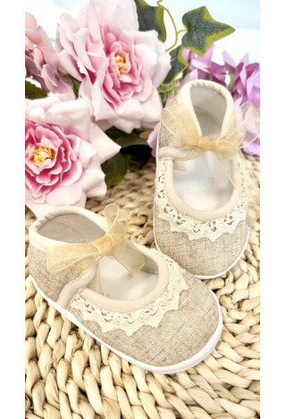 Leinen-Taufschuhe für Mädchen – goldfarben – MKMaryla