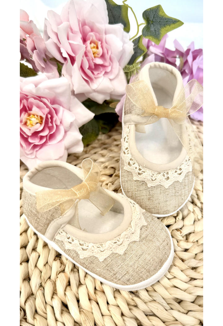 Leinen-Taufschuhe für Mädchen – goldfarben – MKMaryla