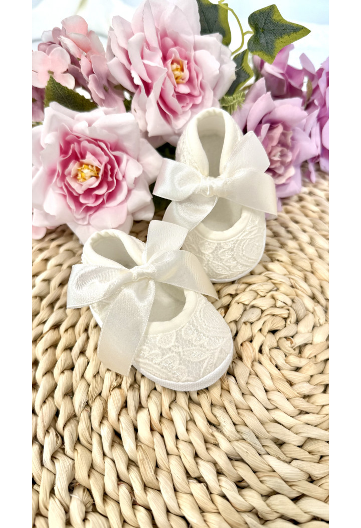 Ecru lace christening shoes for girls - MKMaryla