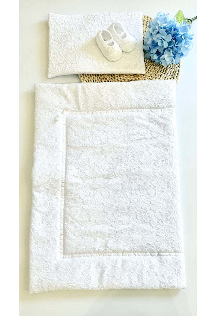 Komplet do chrztu 027 - kocyk do chrztu - poduszka - chrzest MK Maryla