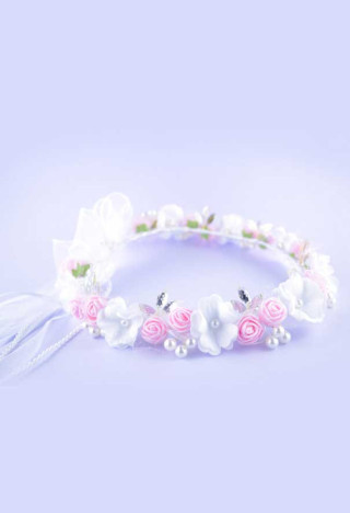 wianek komunijny różowy