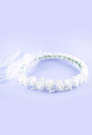 Communion garland white with delicate beads and flowers - MKMaryla