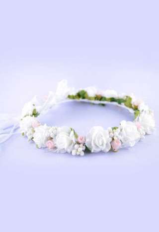 Kommuniongirlande mit weißen und rosa Blumen