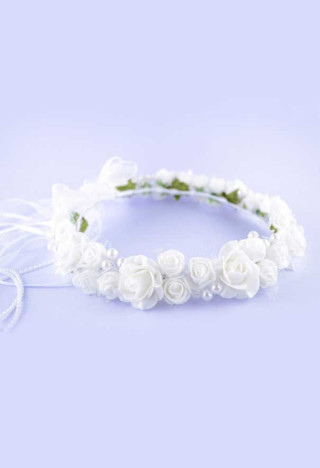 Wianek komunijny biały z delikatnymi koralikami - MKMaryla