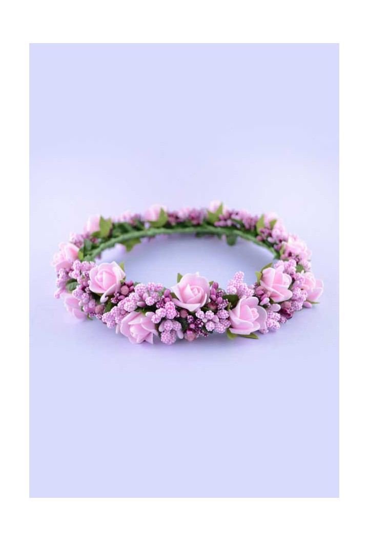 różowy wianek komunijny