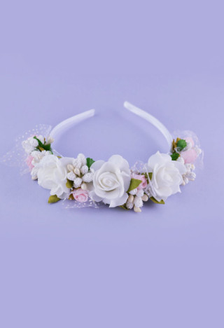 Kommunionband weiß und rosa