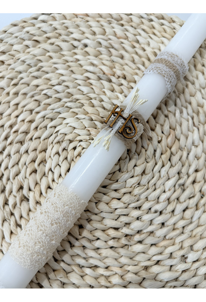 Kommunionkerze mit Engel – handgefertigte Boho-Kerze mit Schleife | Andenken an die Erstkommunion