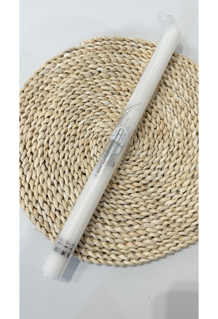 Kommunionkerze mit silberfarbener Applikation – Kelch, Hostie, Weintrauben | Andenken an die Erstkommunion