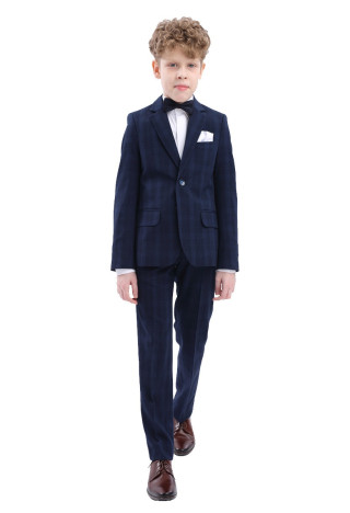 PETER Boys' Dark Navy Blue Checkered Suit | MK Maryla