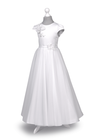 Sukienka komunijna Laura 093 z kwiatową ozdobą 3D | MK Maryla