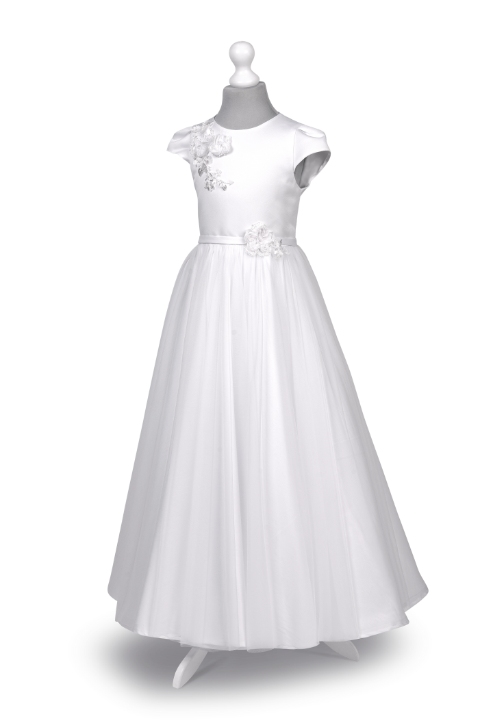 Laura 163 - komunijna sukienka z satyny i szyfonu - MKMaryla
