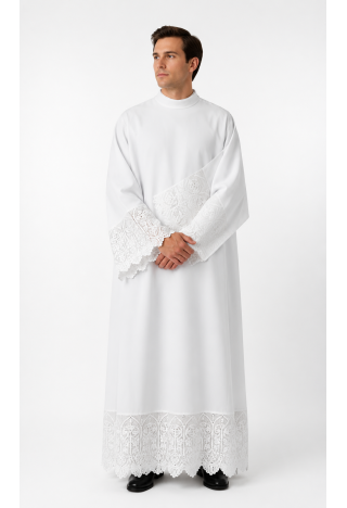 White Liturgical Alba with Lace | Elegant Liturgical Alba