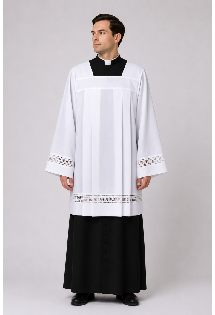 Komża liturgiczna biała z koronką | Elegancka komża kościelna