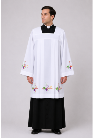 Aube liturgique avec broderie eucharistique | Aube liturgique blanche