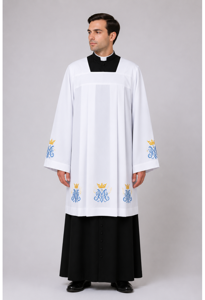 Liturgische komze met eucharistisch borduurwerk | Witte liturgische komze