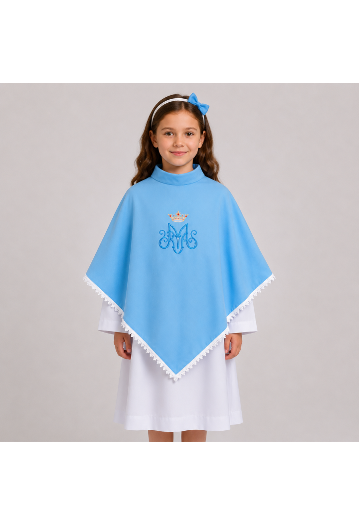 Cape des Enfants de Marie avec broderie « AM » | Cape mariale bleue | MkMaryla