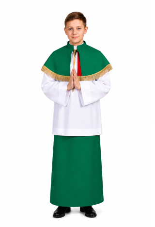 Tenue de servant de messe verte avec col | Ensemble liturgique pour servant de messe