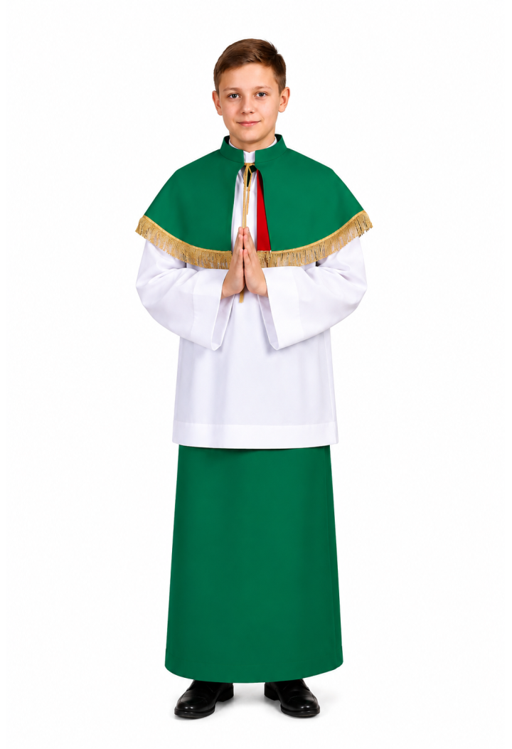 Tenue de servant de messe verte avec col | Ensemble liturgique pour servant de messe