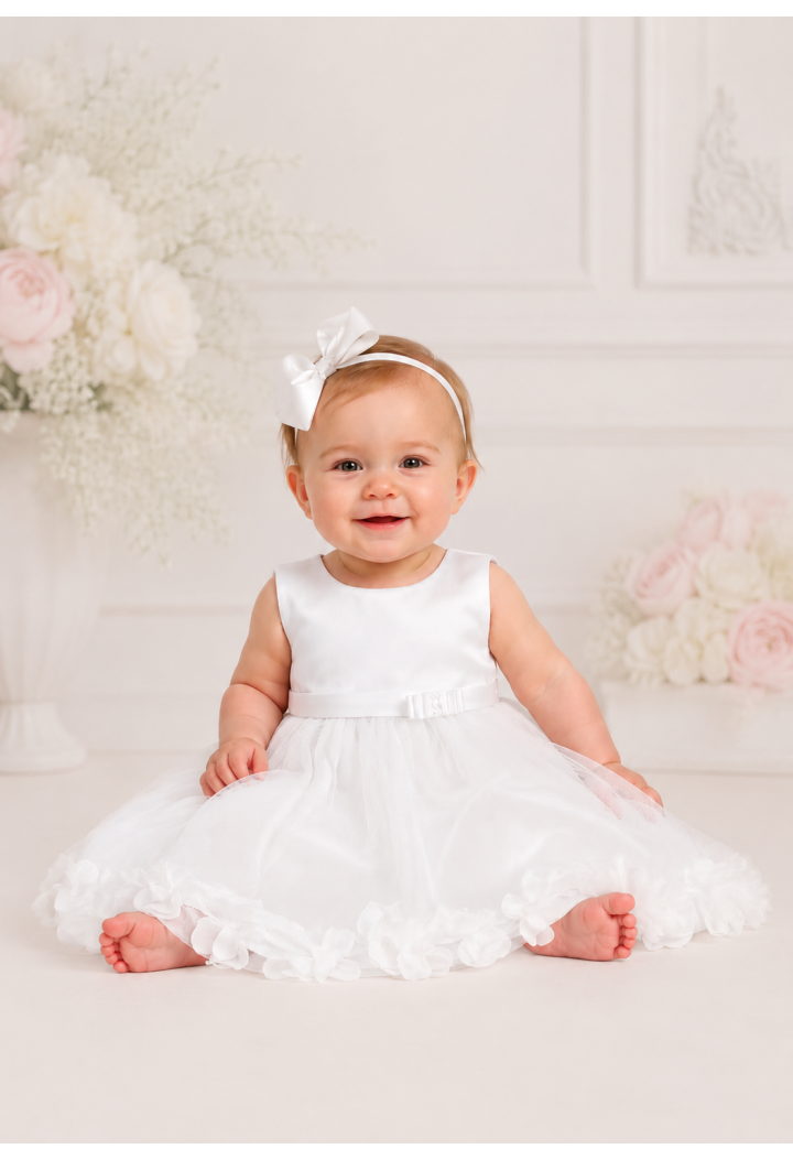 Robe de baptême pour petite fille | En tulle blanc