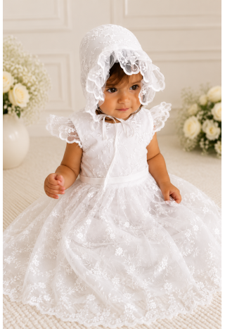 Retro-Taufkleid 065 | Spitzenkleid mit Mützchen