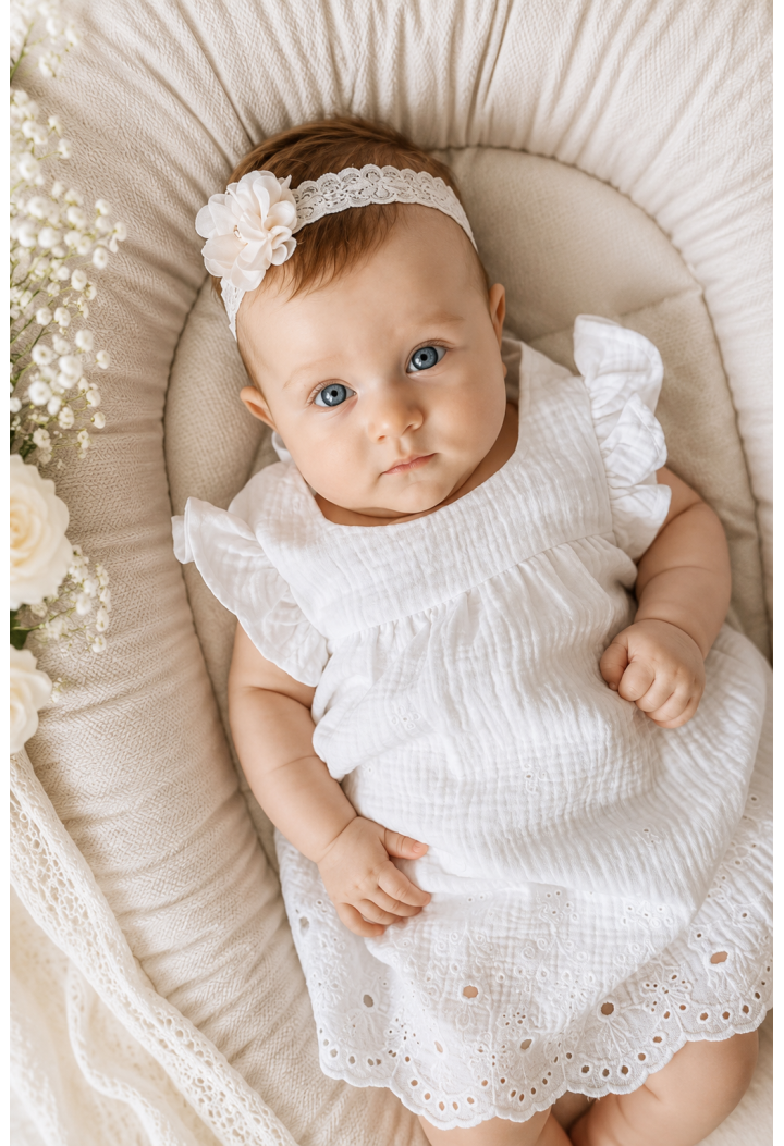 Robe Daisy en mousseline blanche | Broderie anglaise pour petite fille