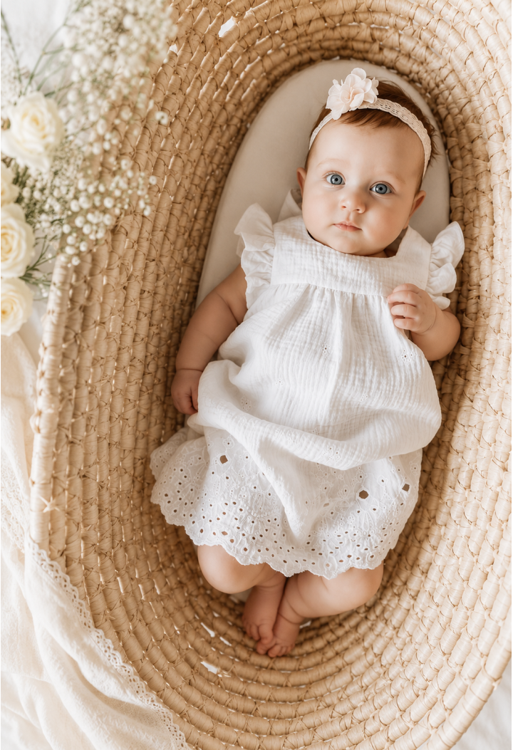 Robe Daisy en mousseline blanche | Broderie anglaise pour petite fille