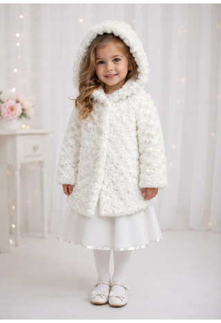 Petit manteau pour fille « Petites roses » avec capuche | Blanc